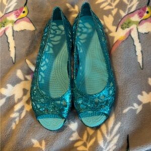 Crocs Blue Glitter Rose Flats